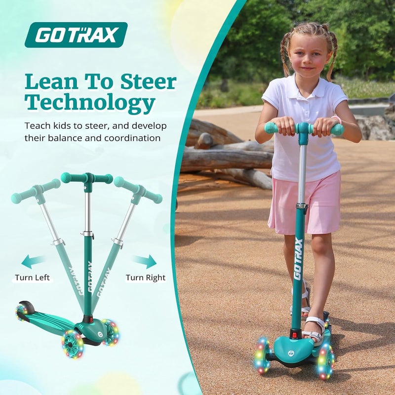 GOTRAX KS1 Kids Kick Scooter, LED Lighted Wheels and 3 Adjustable Height Handlebars, Lean-to-Steer & Widen Anti-Slip Deck, 3 Wheel Scooter for Boys & Girls Ages 2-8 and up to 110 Lbs - Image 3